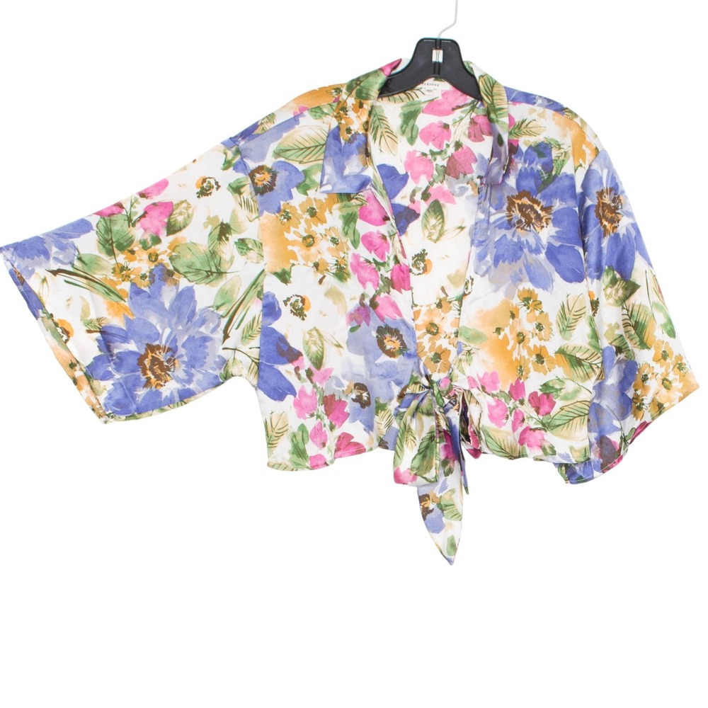 Floral Crop Top Tie Front Tropical Resort Vacation Beach Boho Romantic Spring L